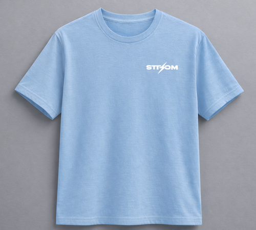 Tee shirt bleu 100% coton brodé